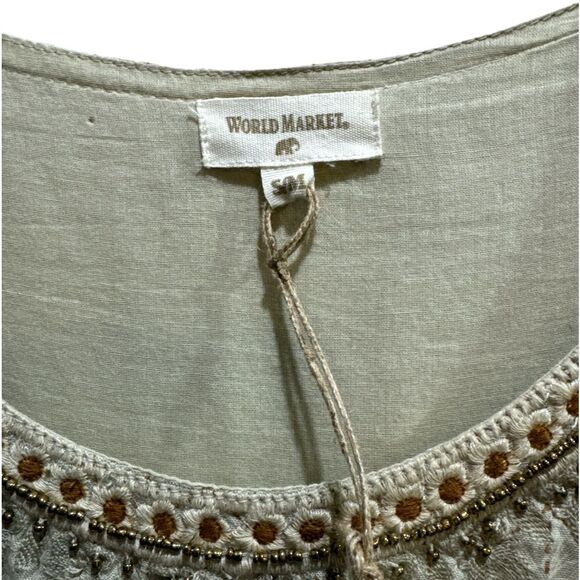 WORLD MARKET Tasha Taupe Geometric Embroidered Scoop Neck Babydoll Top NWT S/M - Picture 6 of 7